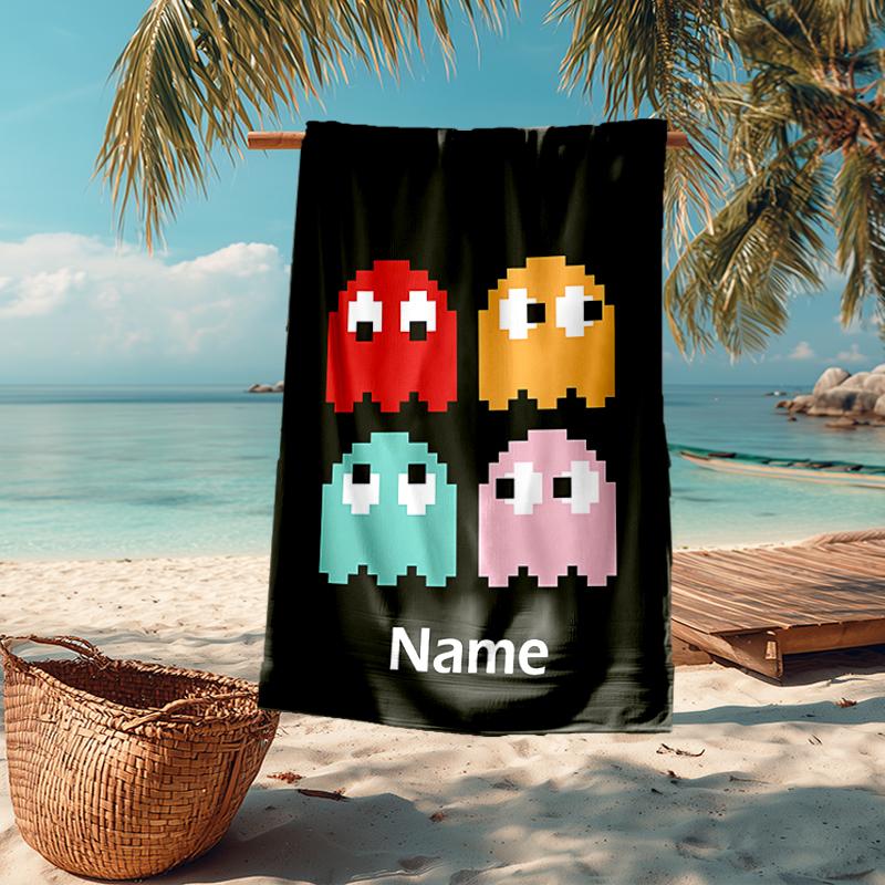 Custom Name Ultra-Soft Beach Towel with Pac-Man Theme,Ideal for Pool - Camping, Diving - Perfect Travel Essential, Vibrant Beach Towel.