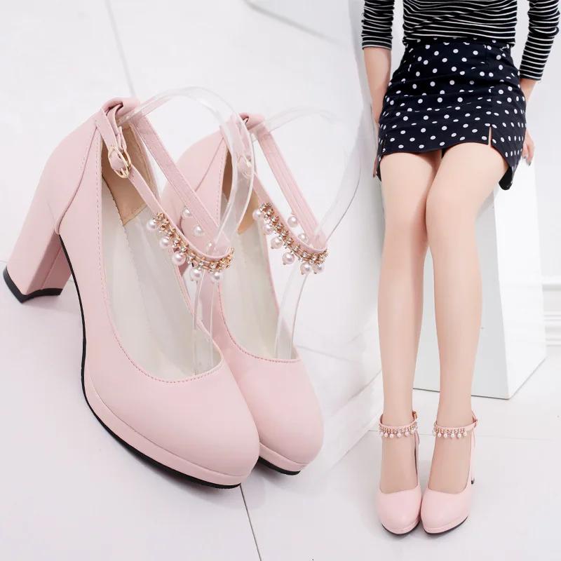 White Black Women Wedding Shoes Crystal Preal Ankle Strap Bridal Shoe Woman Dress Shoes Seay Pumps Sweet Party Shoe
