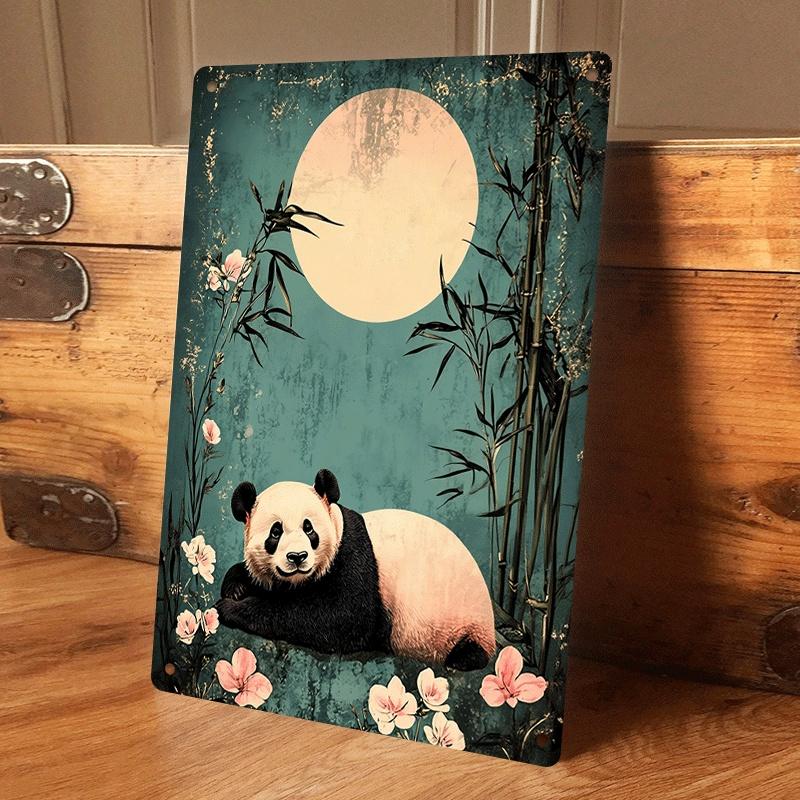 

1 piece of Chinese-style panda, bamboo forest, and moonlight tin painting, home wall decoration, living room/entrance hall hangi (as the picture,20x30cm)