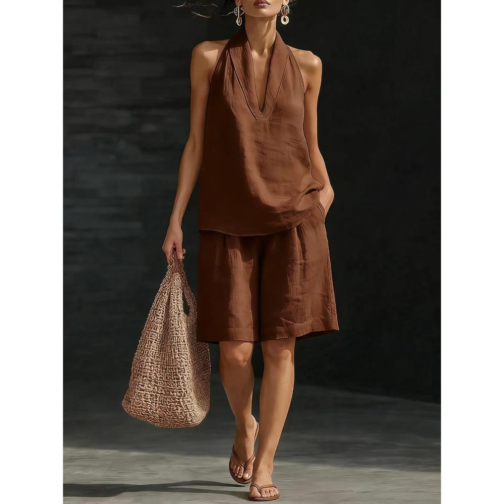 Women Spring Summer Casual Loose Two Piece Outfit Sleeveless Vest & Shorts Set