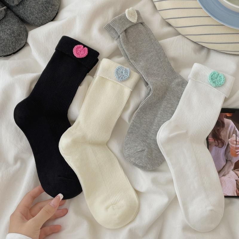 Female Spring and Autumn Sweet Wool Love Flanging Boneless Tube Pile Socks