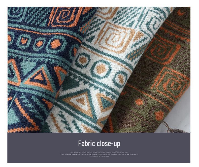 Pulover Rotund Etnic 2025: Pulover coreean gros, cu tricotaj larg, pentru cuplu