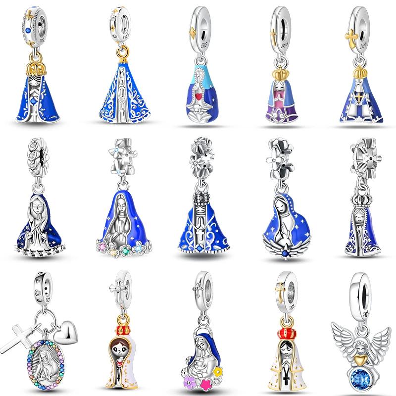 Exquisite Copper Nossa Senhora Aparecida Dangle Cross Charms Pendants Fit Original Bracelets Diy Jewelry For Women