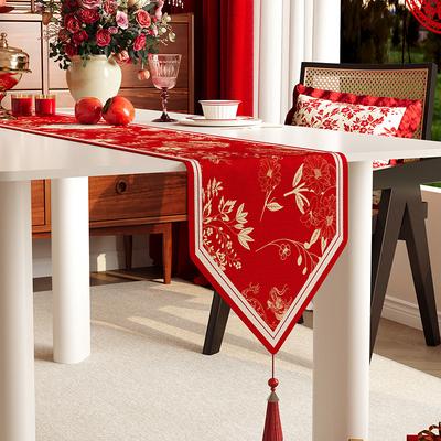 New Year Red Table Runner with Tassel Spring Festival Long Tablecloth Decoration for Dining Anti-Scratch Dustproof Placemat