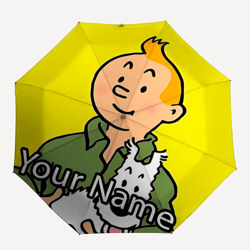 Custom Name Tintin Theme Automatic Umbrella, Lightweight & Portable, 8 Rib, Perfect for Outdoor Travel, Birthdays, Christmas, Gifts.