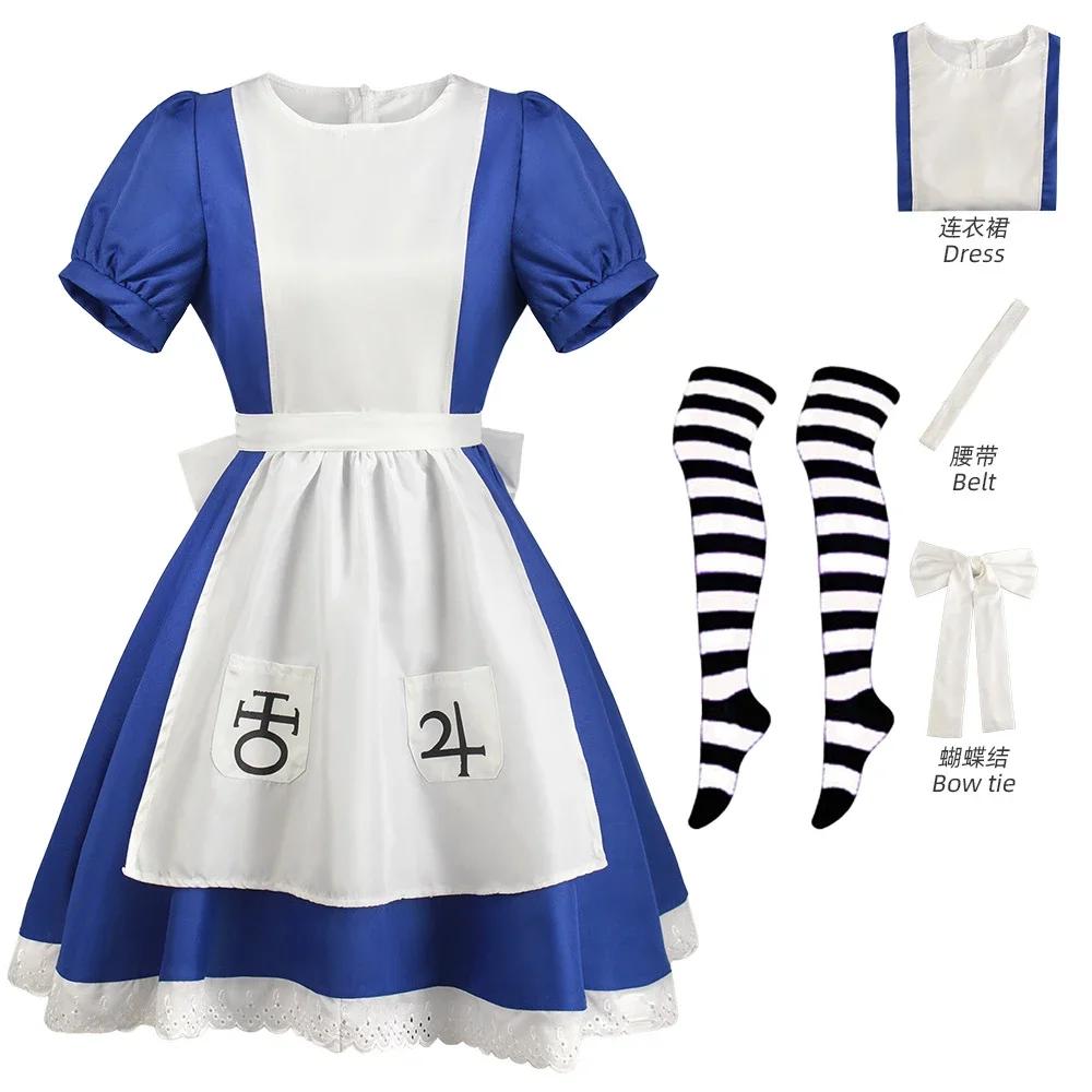 Anime Alice Princess Dress Maid Apron Dress Game Madness Returns Alice Cosplay Costume For Women Girls Halloween Party Costume