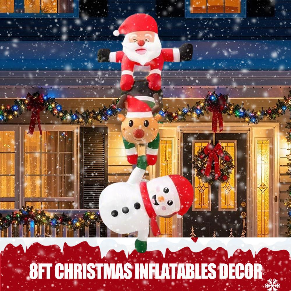 8FT Christmas Inflatables Decor, Climbing Santa Claus with Reindeer & Snowman/Elves, Xmas Decor for Beam Roof Tree Indoor Party