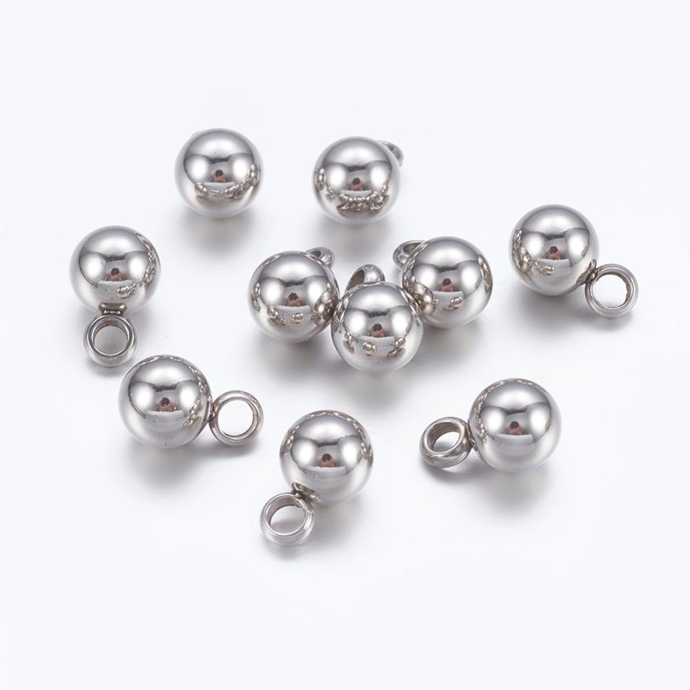100pcs Tarnish Resistant 304 Stainless Steel Pendants Round Stainless Steel Color 7.5x5mm Hole: 1.8mm