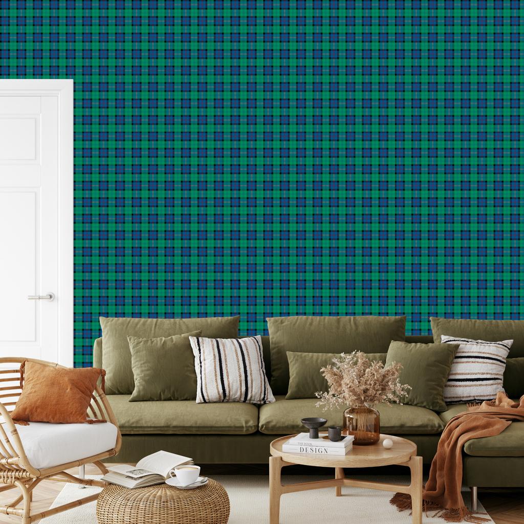 Green Checkered Wallpaper Turquoise and Sea Blue for Living Room and Bedroom 50x1000