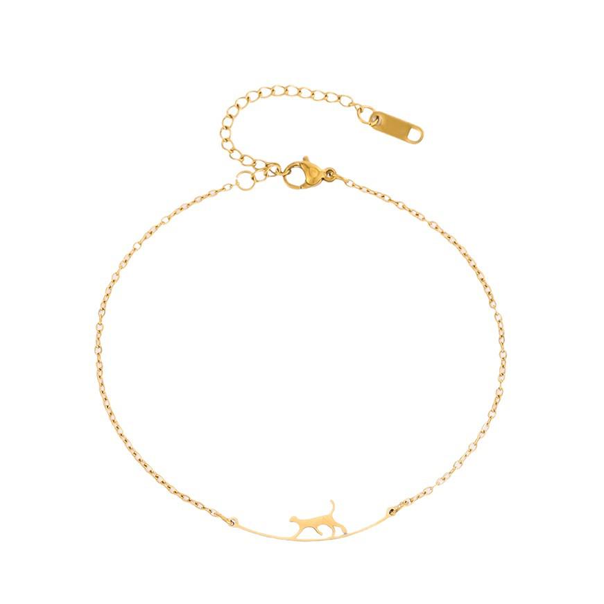 Trendy Korean Style Stainless Steel Cat Pendant Anklet - Summer Beach Accessory