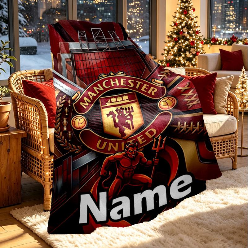 Custom Name Personalized Manchester United Print Blanket, Home Decor, Bedroom, Sofa, Camping, Couch, Gifts for Birthday Christmas