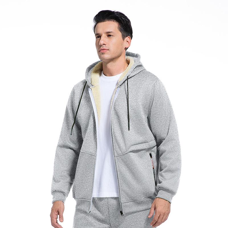 Men's Lamb Wool Hoodie Cardigan - Cross-Season, Thick, Casual, European Fit