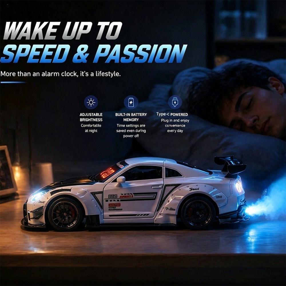 Rechargeable Hypercar Alarm Clock Alloy Body LED Display Sports Car Alarm Clock Water Addable Spray Effect Car Model Clock
