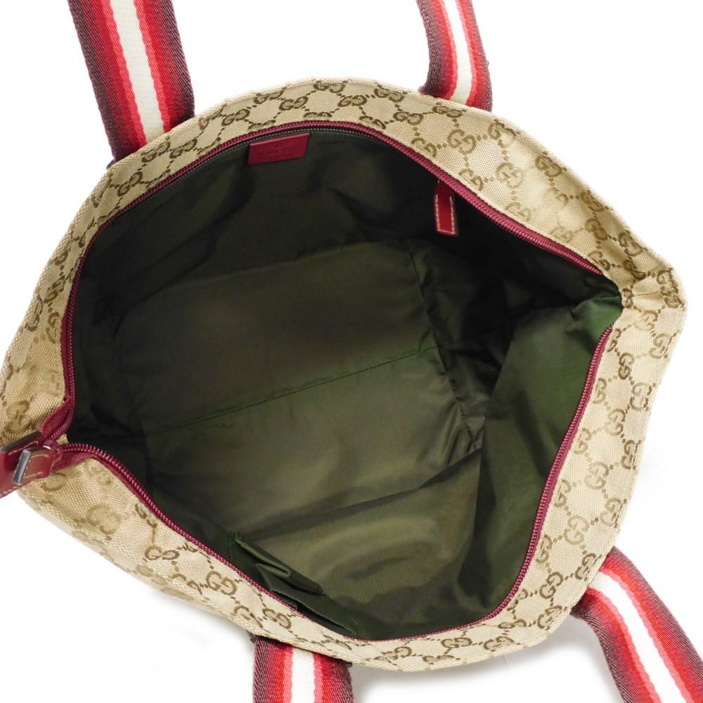Used 9539 Web Stripe Tote 131230 7924 Logo Embossed Leather Patch Double G Red GG Canvas Beige Unisex from Japan