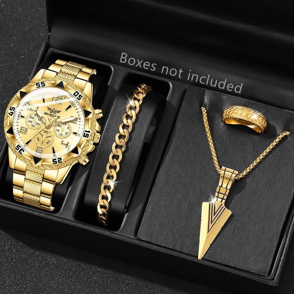Men's Watch Blu-ray Glass Quartz Watch Classic Watch False Three-eye Digital Alloy Watch