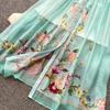 French heavy industry lapel print dress women's summer long-sleeved waist A-shaped skirt temperament gentle wind holiday dress