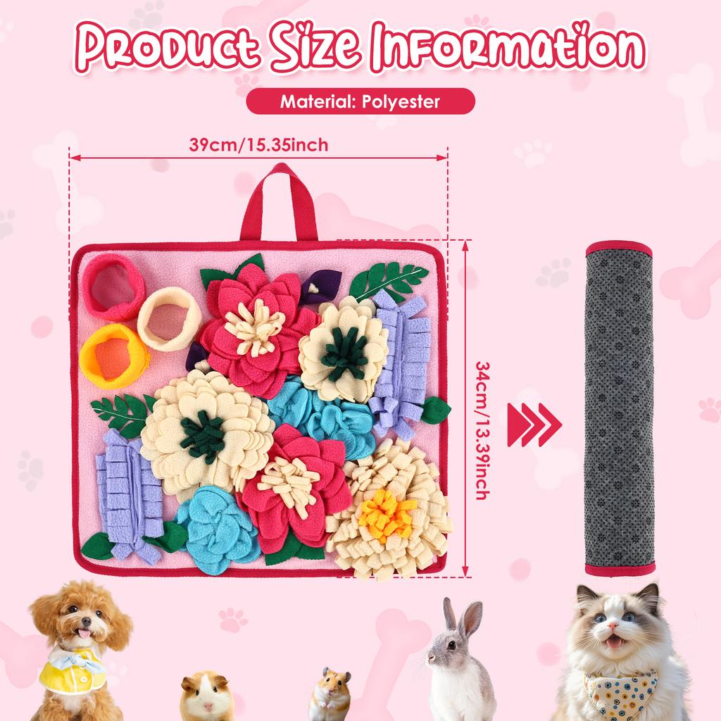 Pet Snuffle Mat Polyester Skin Friendly and Soft Dog Snuffle Toy with Handle Non Slip Pet Slow Feeding Mat Pet Supplies 39x34 CM