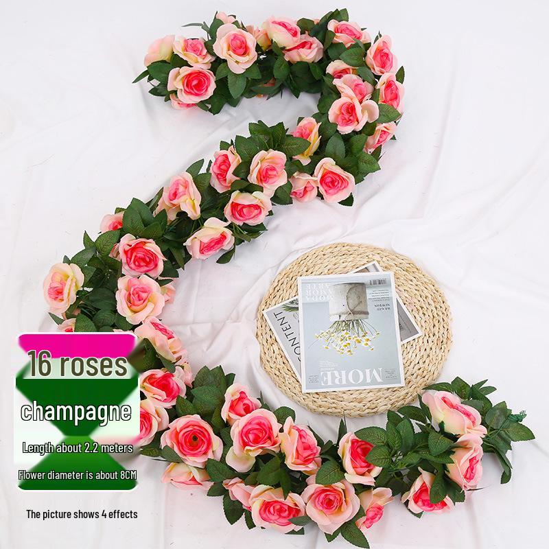 Artificial Rose Vine Ceiling Decor with Rattan for Living Room and AC Pipe Cover