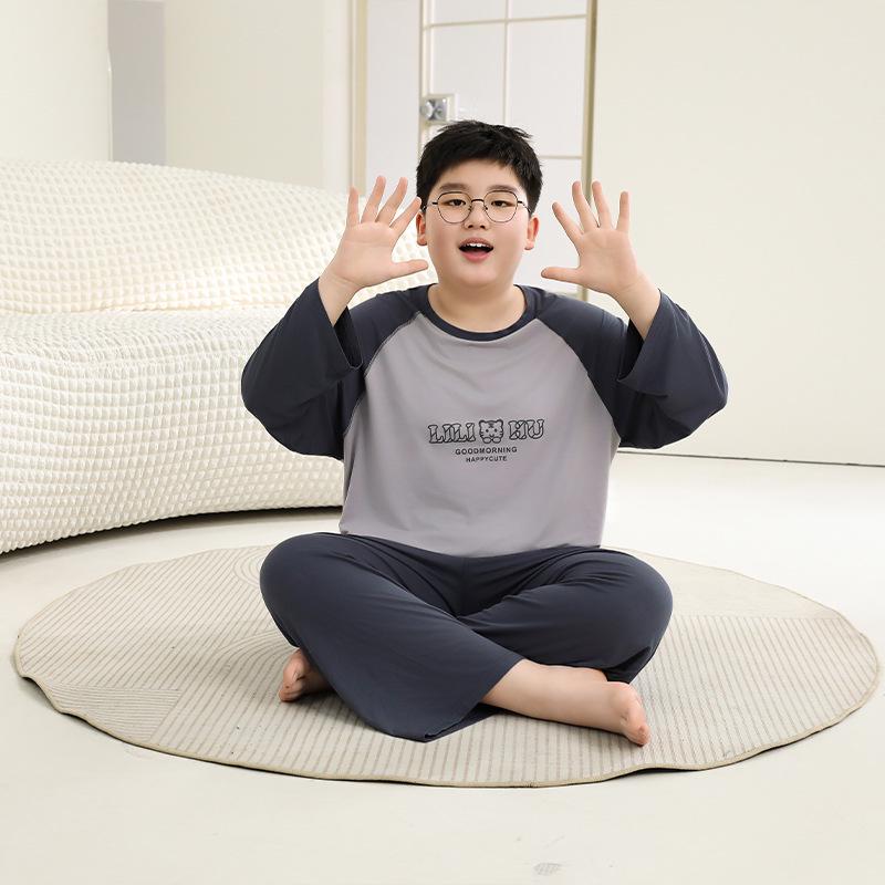Spring Plus Size Kids' Raglan Long Sleeve Pajama Set - Teen Loose Fit