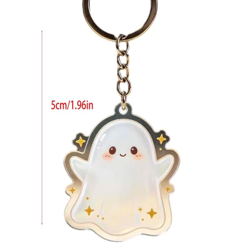 Halloween Acrylic Keychain Charm with Metal Ring, Clear Printed Bag Charm for Keys, Backpacks and Zipper Pull Accent