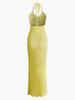 Damen Sexy Strick Cut-Out Kleid, V-Ausschnitt, Spaghettiträger, Bodycon, Urlaub, Y2k, Strick-Halter, Maxi, Sommer, K32