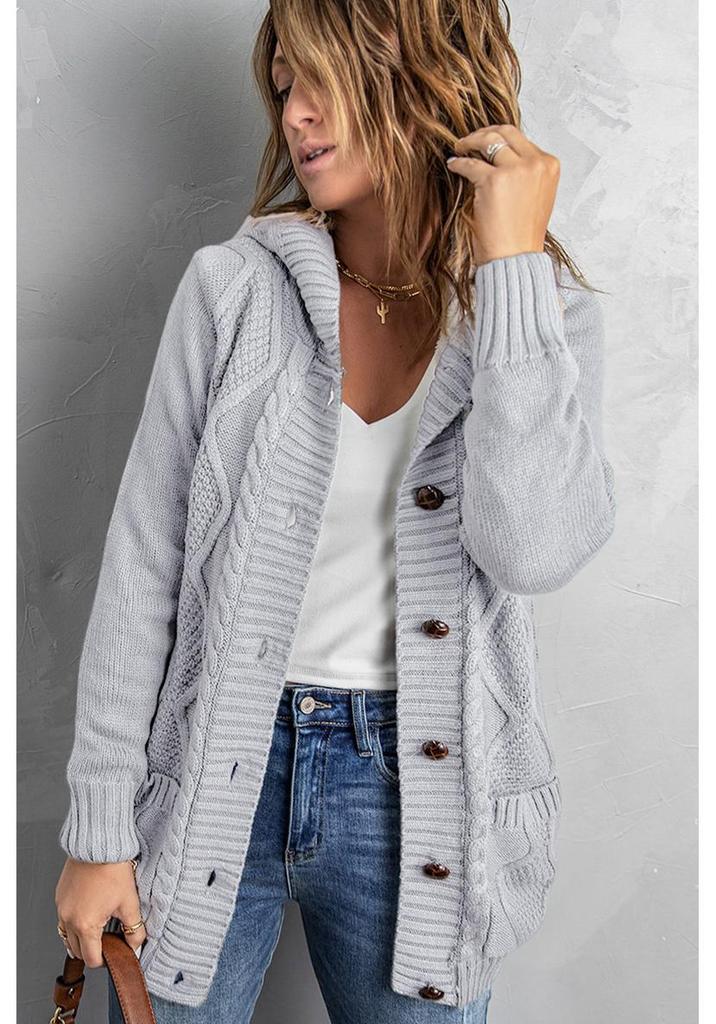 European American Winter Women's Solid Knit Cardigan: Casual Versatile Single-Breasted Multi-Button Warm Jacket