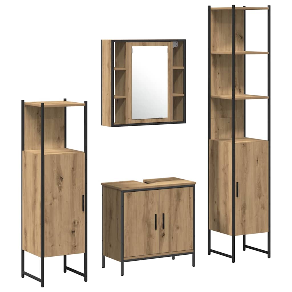 Bathroom Furniture Set with Shelf and Door 4 pcs Brown Wood Based Material