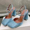 Fashion Minimalist Square Head Rhinestone Mary Jane Sandals 2024 Summer New Girls Candy Banquet Party Fashion High Heels Shoes size 43