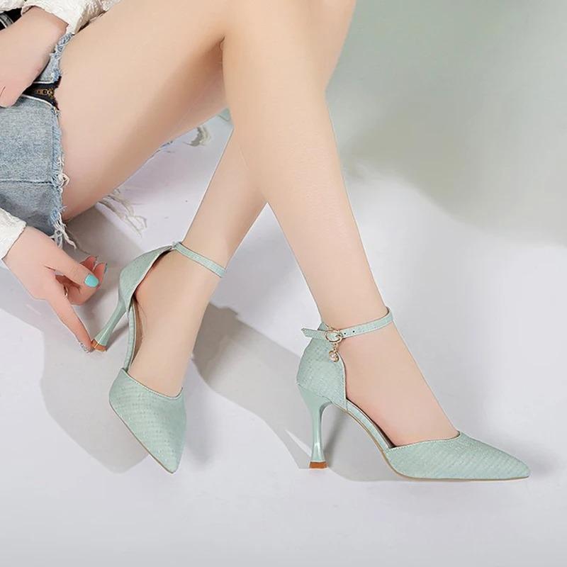 Fashion Ankle Strap Stiletto Heels Pumps for Women Sexy Super High Heel Party Shoes Woman Pointed Toe Pearl Elegant Zapato Mujer