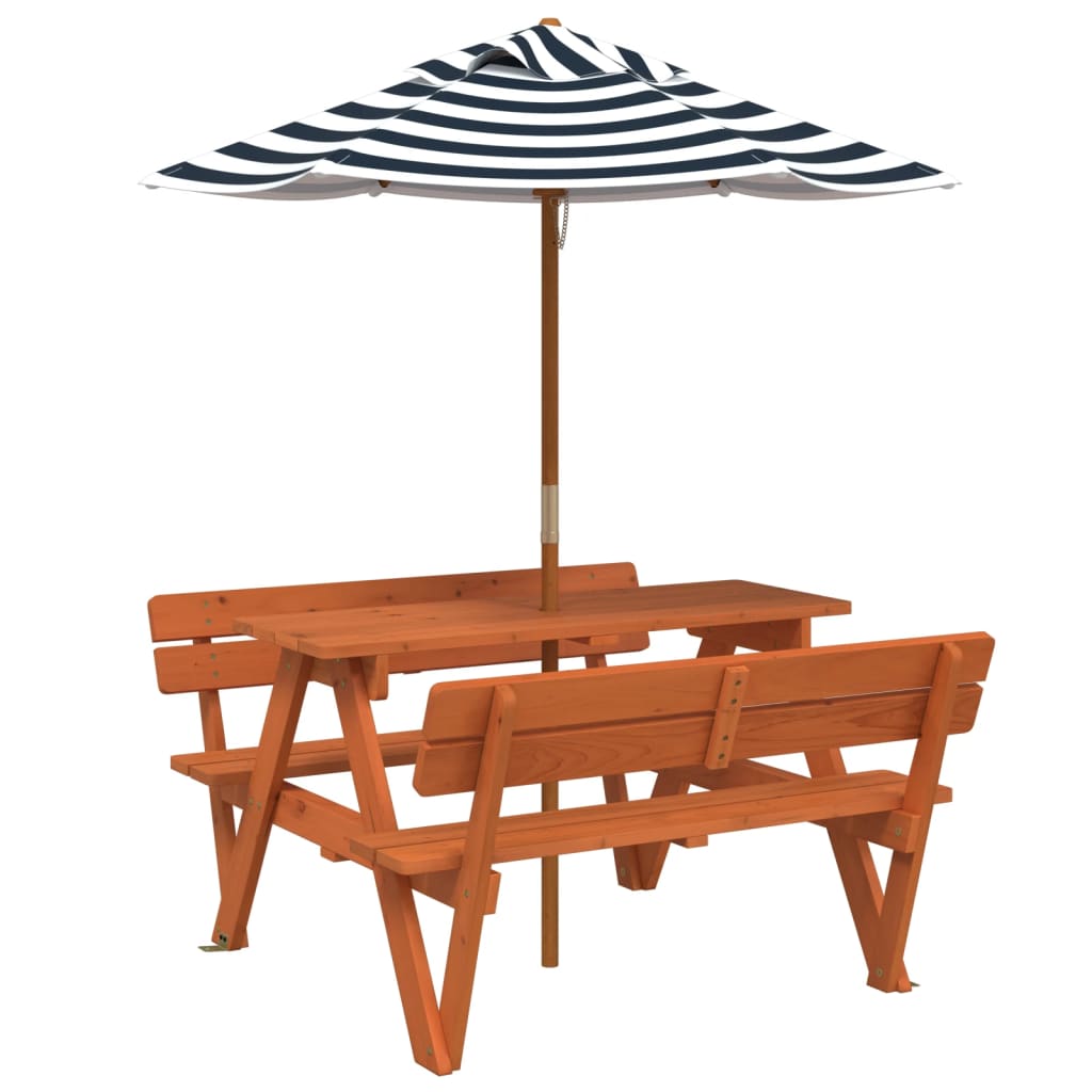 Vidaxl Picnic Table For 4 Children, With Umbrella, Fir Wood