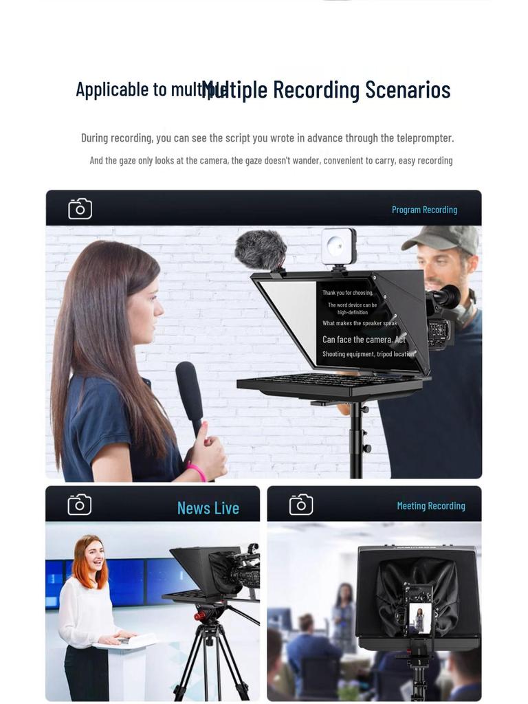 Baishiyue T20 Teleprompter: Large Screen for Live Broadcast, Recording, Speech, and Streaming.