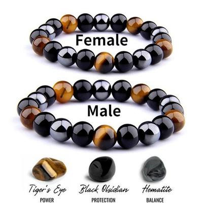 Pulsera de Piedra Natural Ojo de Tigre Triple Protección Hematita y Obsidiana Negra Pulsera Pulseras para Parejas Joyería para Pérdida de Peso