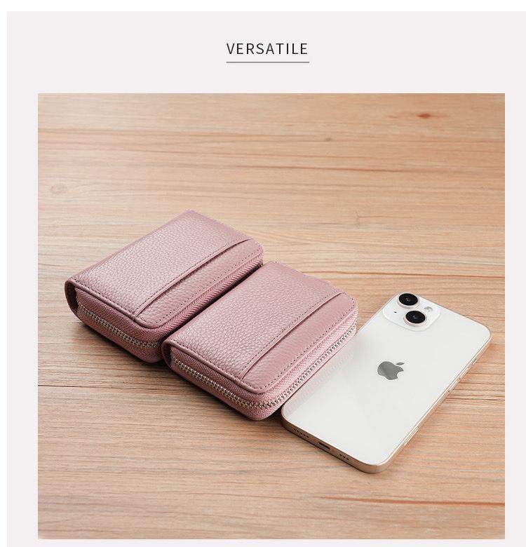 Women's Genuine Leather Zipper Card Holder - Anti-Demagnetization Multi-Slot Accordion Style