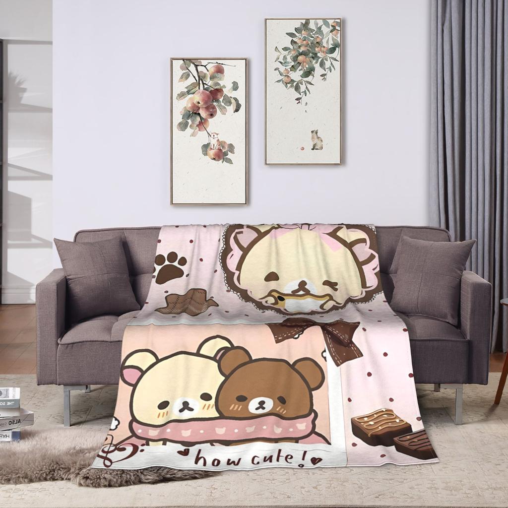 Rilakkumas and Friends Flannel Blanket Winter  Super Warm Throw Blanket for Kids Adult Bedroom Print Bedspread Sofa Bed Cover