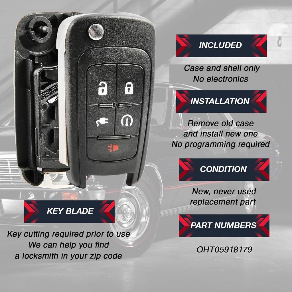 Replacement for 2011-2015 Chevrolet Volt 5-Button Remote Key Fob Shell Case OHT05918179