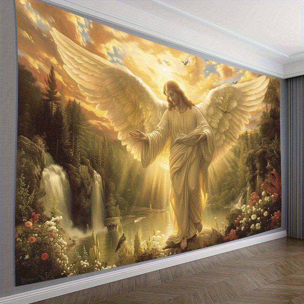 Adorable Heavenly Light Wall Tapestry, Angelic Figure Nature Scene Design Soft Hanging Decor Perfect Gift For Faith Peace Lovers