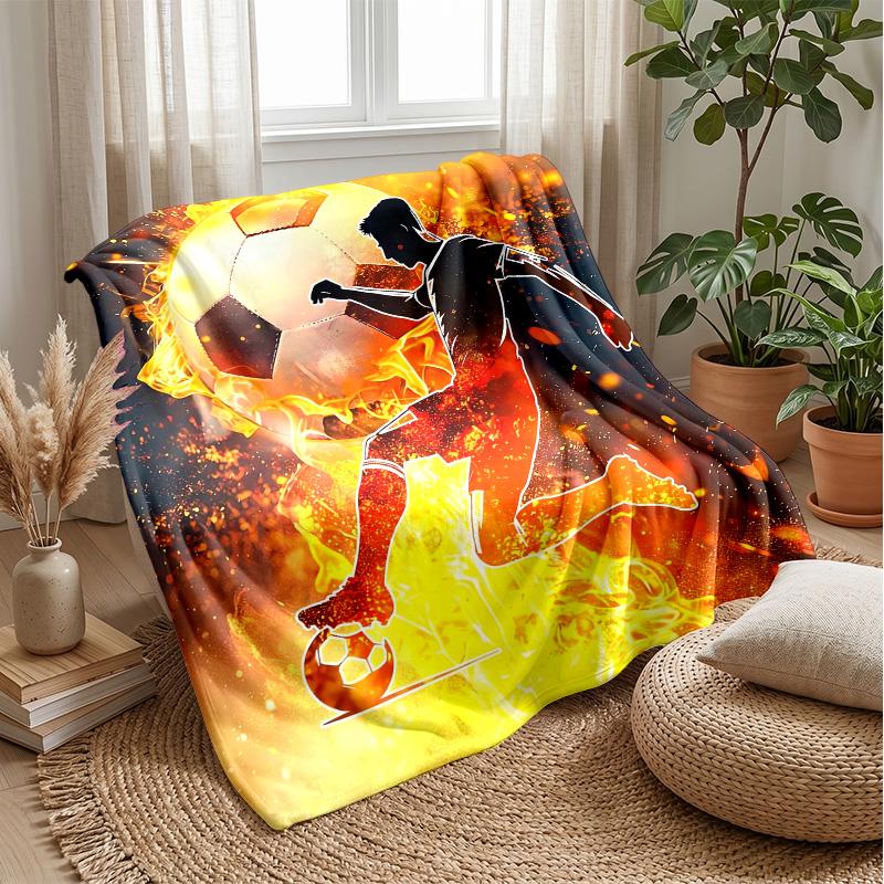 Flaming Football Theme blanket Lightweight Warm Flannel Blanket Decorative Throw Blanket for Home Decoration