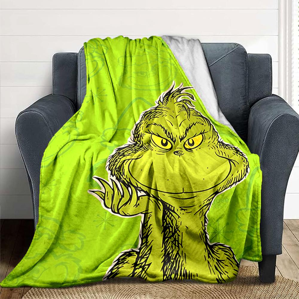 Grinch Christmas Green Background Blanket Soft Throw Blanket For Home Bedroom Bed Sofa Travel Office Solid Christmas Blanket