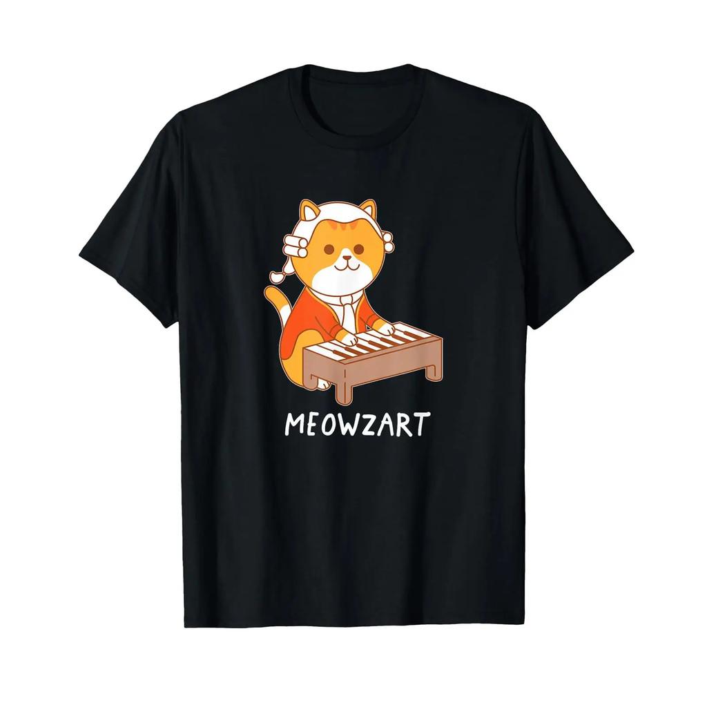 Meowzart Cat T Shirt Pun Classical Music Piano Funny Vintage Designer Clothes Graphic Slightly Top For Everyday Wear
