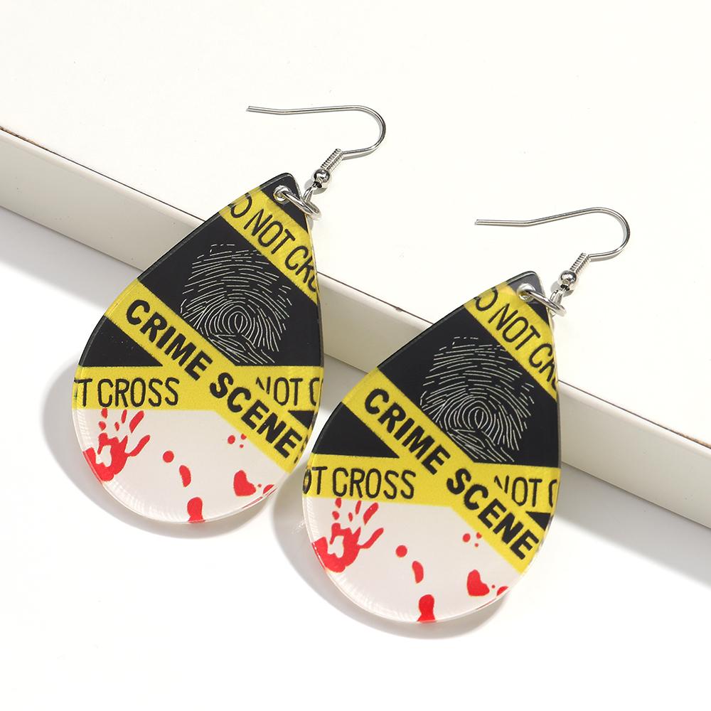 Gothic Bleeding Skull Acrylic Drop Earrings for Women Horrible Crime Scene Square Pendant Earrings Halloween Jewelry Gifts