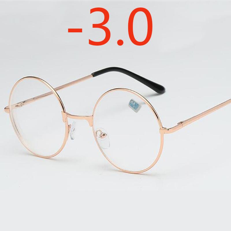 Round Glasses Woman Men Glasses Retro Myopia Optical Metal Frames Clear Lens Black Silver Gold Eyeglasses -1.0 -1.5 -2.0 To -4.0