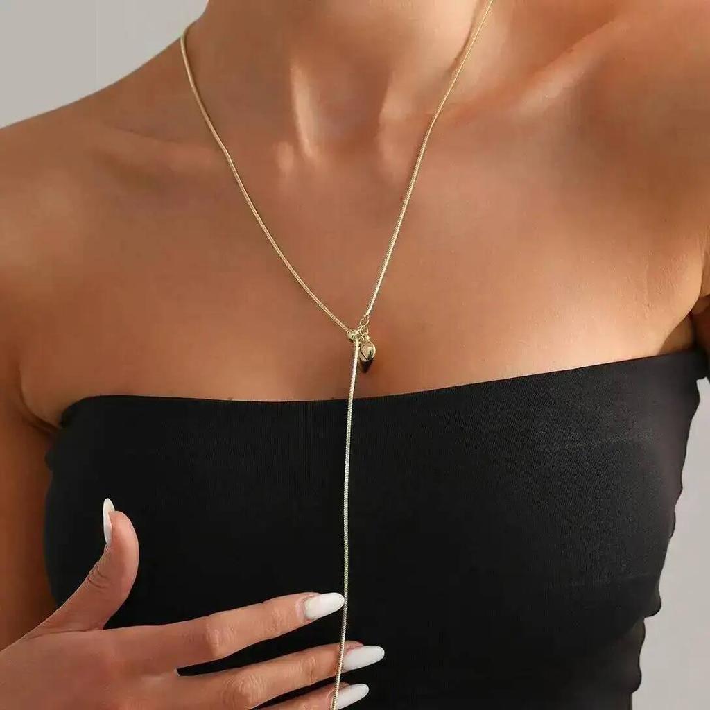 Salircon Fashion Simple Gold Color Stainless Steel Love Heart Long Pendant Necklace for Women Charm Jewelry Accessories New