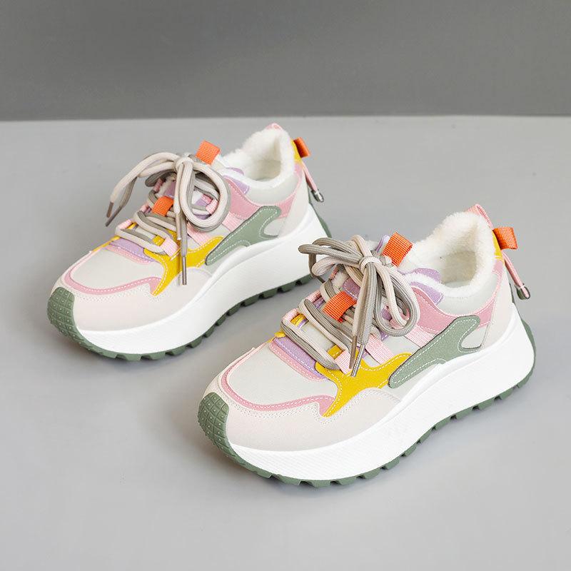 

BN016-2 New winter platform women s shoes heightened platform velvet student splicing sports velvet board shoes 35 зелёный