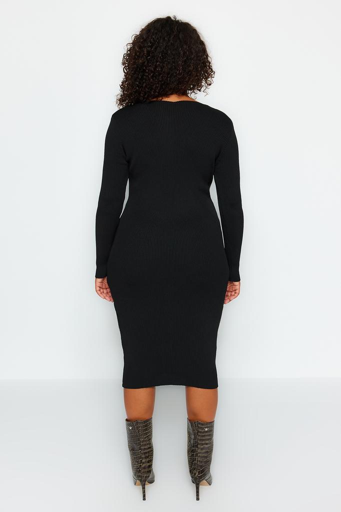 Women's Fashion New Plus Big Size Dress Black Fur Collar Knitwear Dress