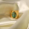 African Turquoise Wide Band Open Ring - High-End Vintage European & American Style Jewelry for Women