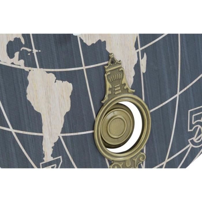 Horloge Murale - LANA DECO - Mappemonde - Métal - MDF - Noir Beige - 58x58 cm