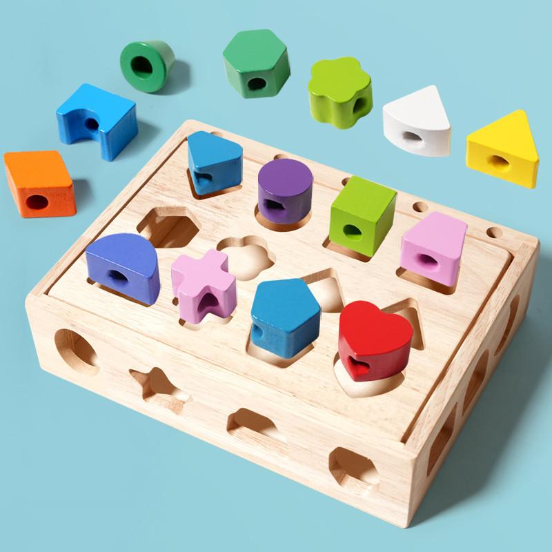 Wooden Five Column Building Block Bead Set For Kids Educational Brain Development Toy