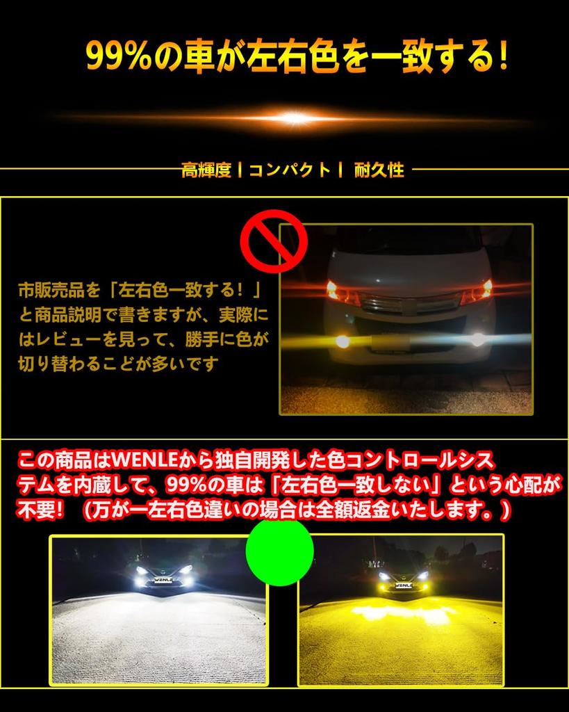 WENLE PSX26W LED Fog Lamp, 2 Color Switching, White/Yellow, For DC Cars, Bright,