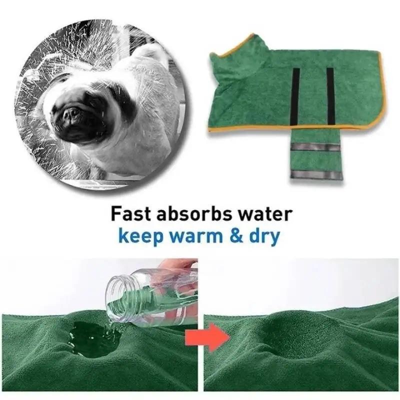 Dog Bathrobe Fast Drying Towel Microfiber Absorbent Soft Bath Robe Adjustable Towel Grooming Coat Dog grooming Pet Accessories