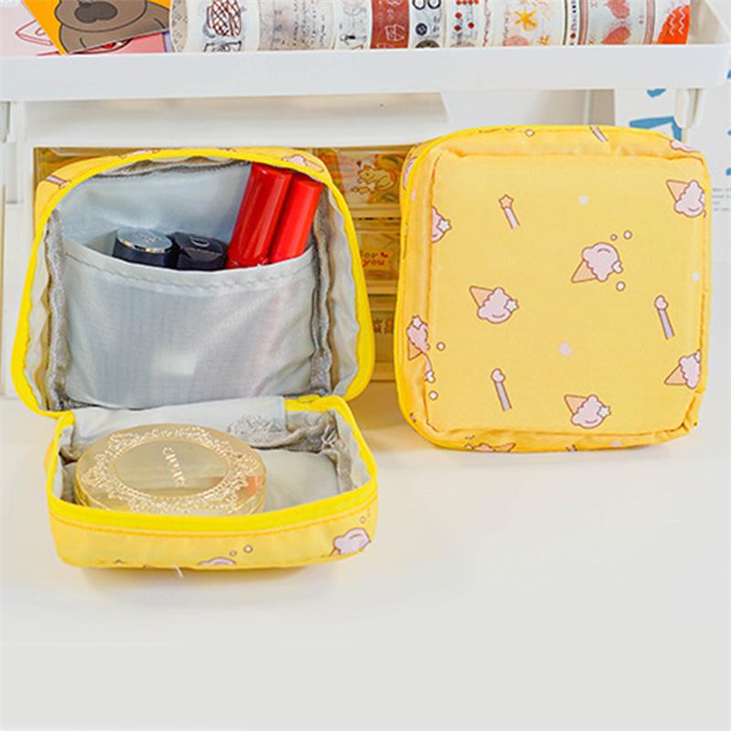 Women Tampon Storage Bag Cartoon Mini Sanitary Waterproof Napkin Toiletry Bag Travel Cosmetic Bag Makeup Pouch Data Cable